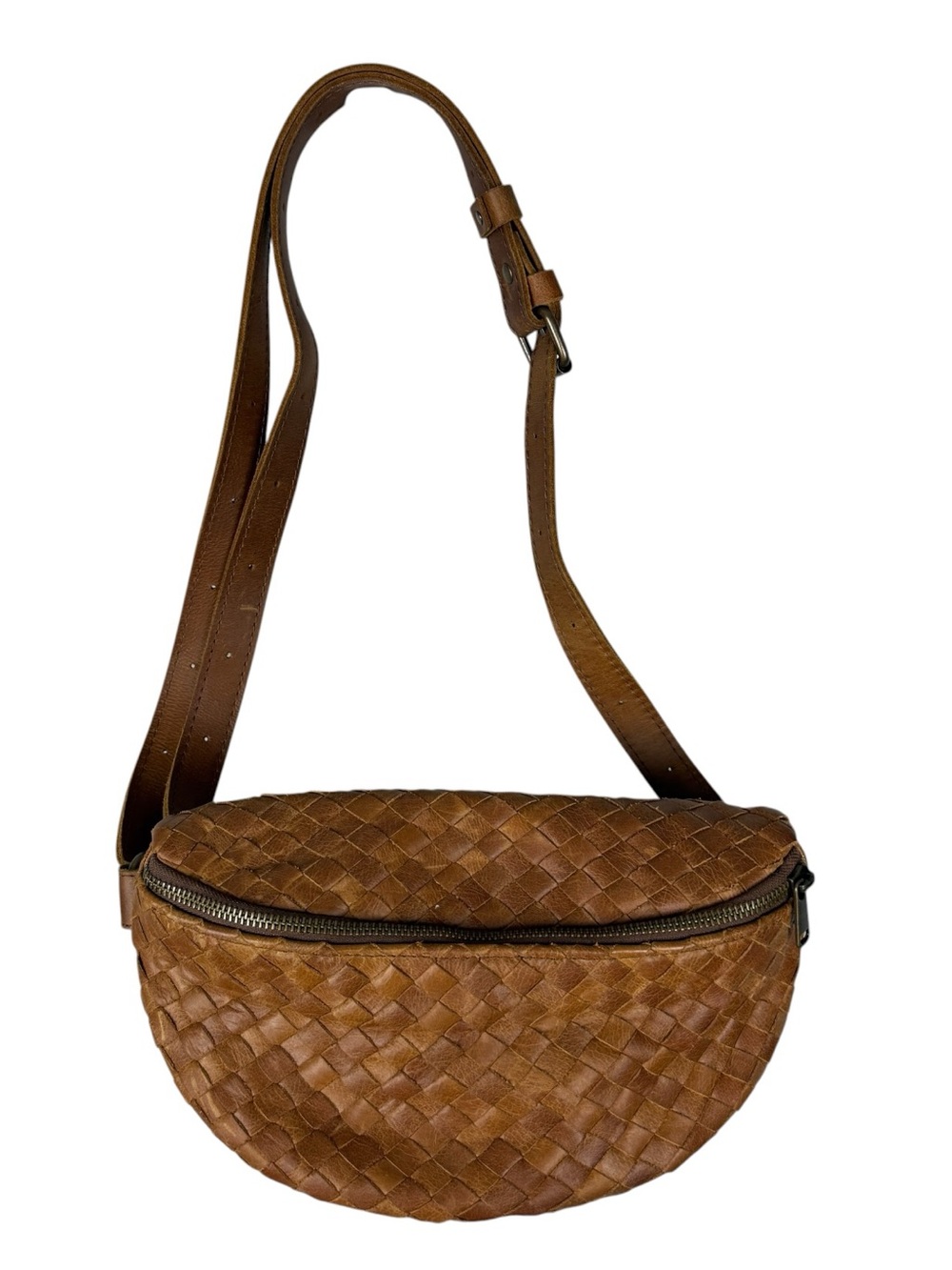 HIDES Leather Woven Zip Front Fanny Pack Belt Bag